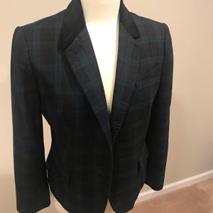 Talbots black watch plaid velvet blazer jacket 12p